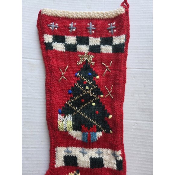 Berek Red Wool Christmas Stocking Hand Knit Tree 20" - Picture 3 of 8